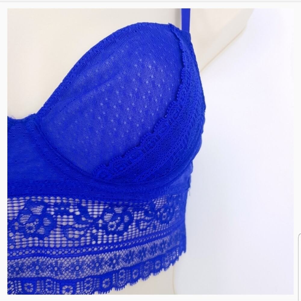 NWT Free People Get Off My Cloud Longline Lace Bra Cobalt Blue 32B - Picture 9 of 9